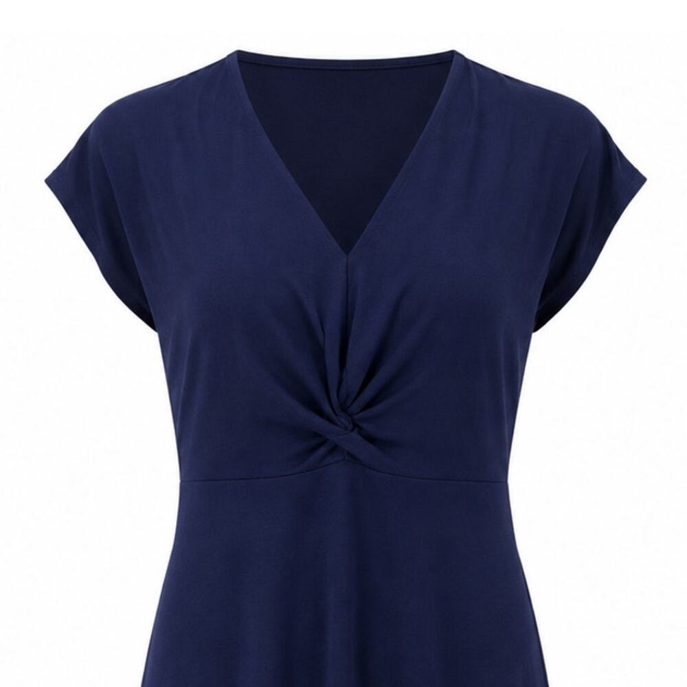 Tahari ASL Navy Fit & Flare Dress Size 12 Cap Sleeve V-Neck Career NWT - Picture 6 of 7